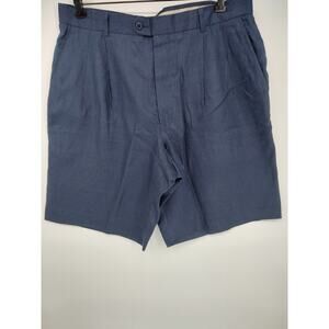 Club Cabana Men's Blue 100% Linen Dress Shorts Size 38 Belt Loops 4 Pockets